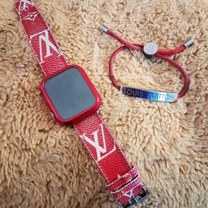 Apple Watch Series 6 With 42mm Louis Vuitton Red Watch Strap and Bracelet Set
